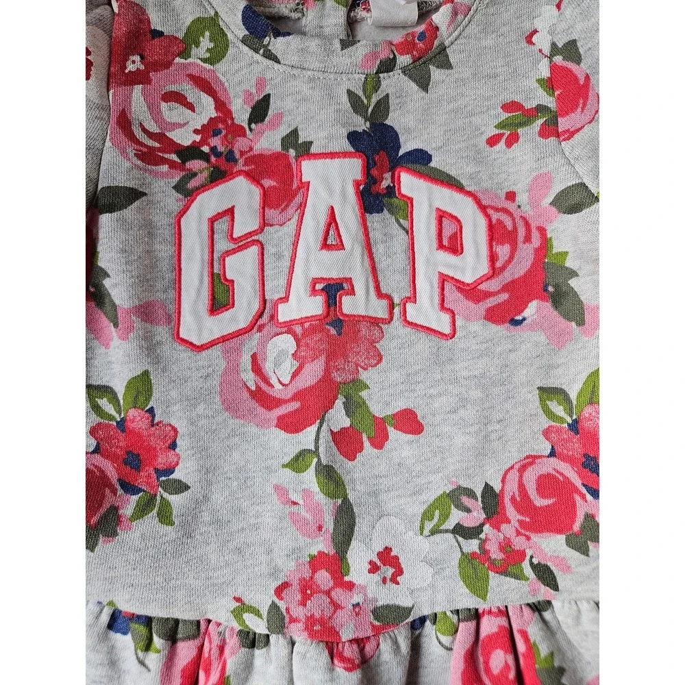 Baby Gap grey floral sweatshirt dress EUC 18/24 month